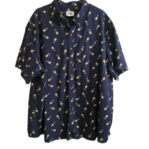 Harbor Bay HB Mens Size 3XL Blue Pineapple Print‎ Button Up Short Sleeve Shirt